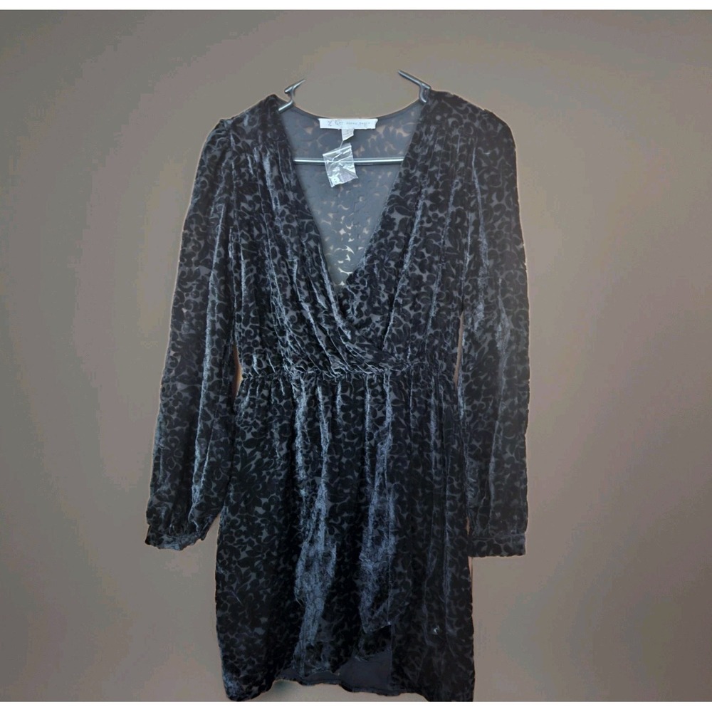 NWOT Honey Belle Dress Womens Small‎ Black Cheetah-Print Long Sleeve Faux Wrap